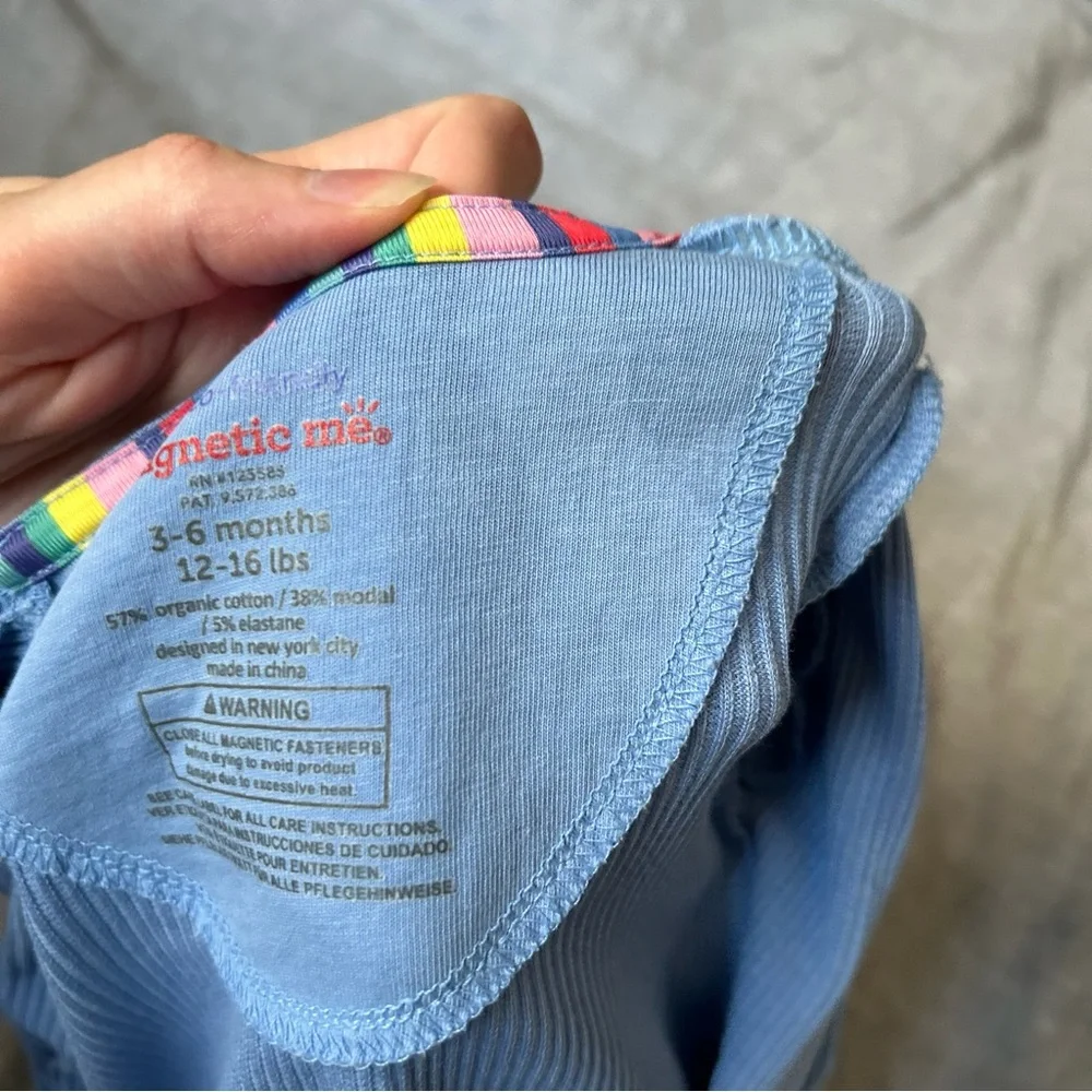 Magnetic Me Blue Ribbed Magnetic One Piece Footie Organic Cotton Modal 3-6 Month